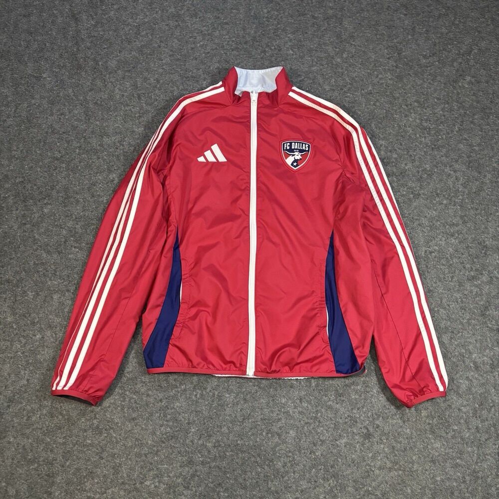 FC Dallas Adidas Reversible Anthem Jacket Mens Small Red Light Blue Full Zip